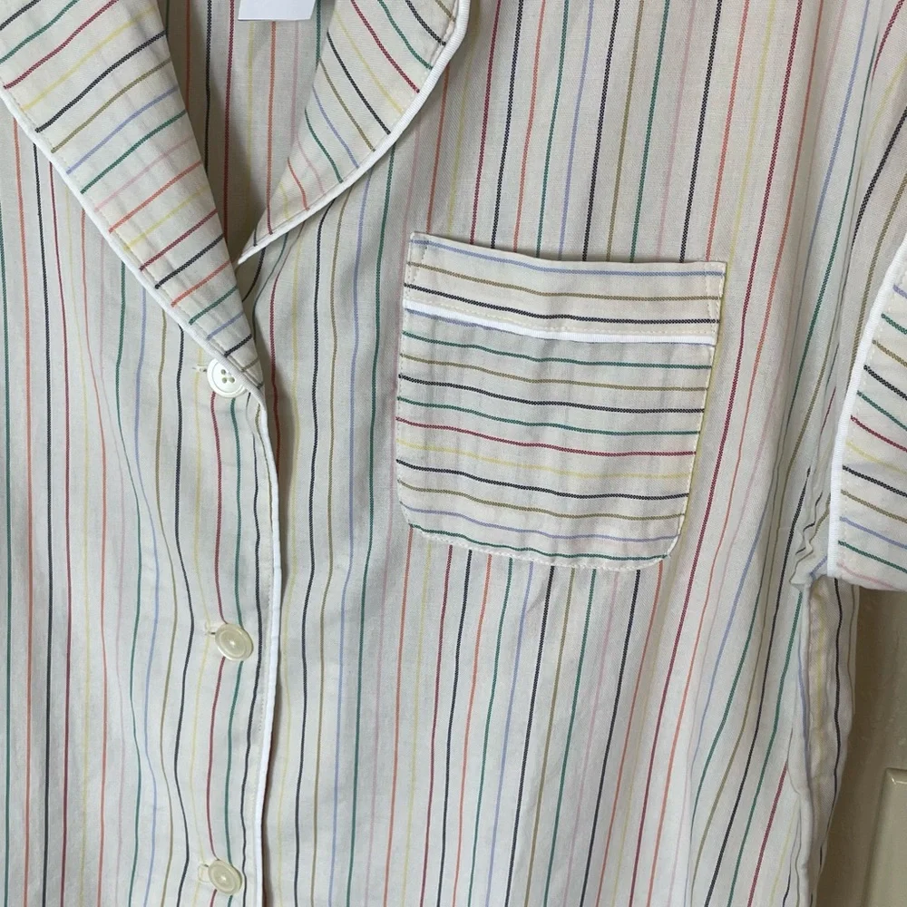 Madewell Bedtime Pajama Top in‎ Rainbow Stripe w/Pocket 100% Cotton Size Medium